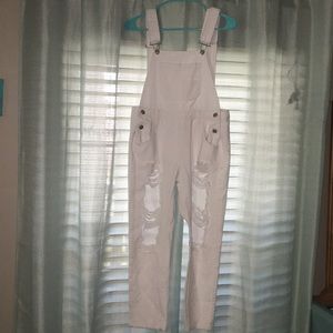 distressed white overalls